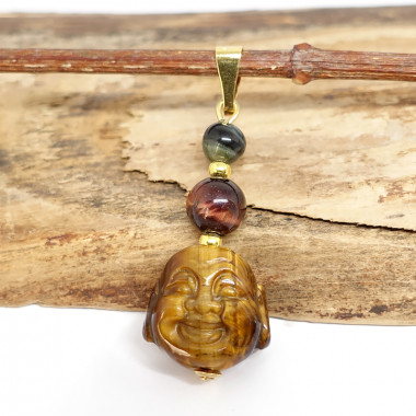 Les 3 "œils" bouddha en oeil de tigre, Pendentif création